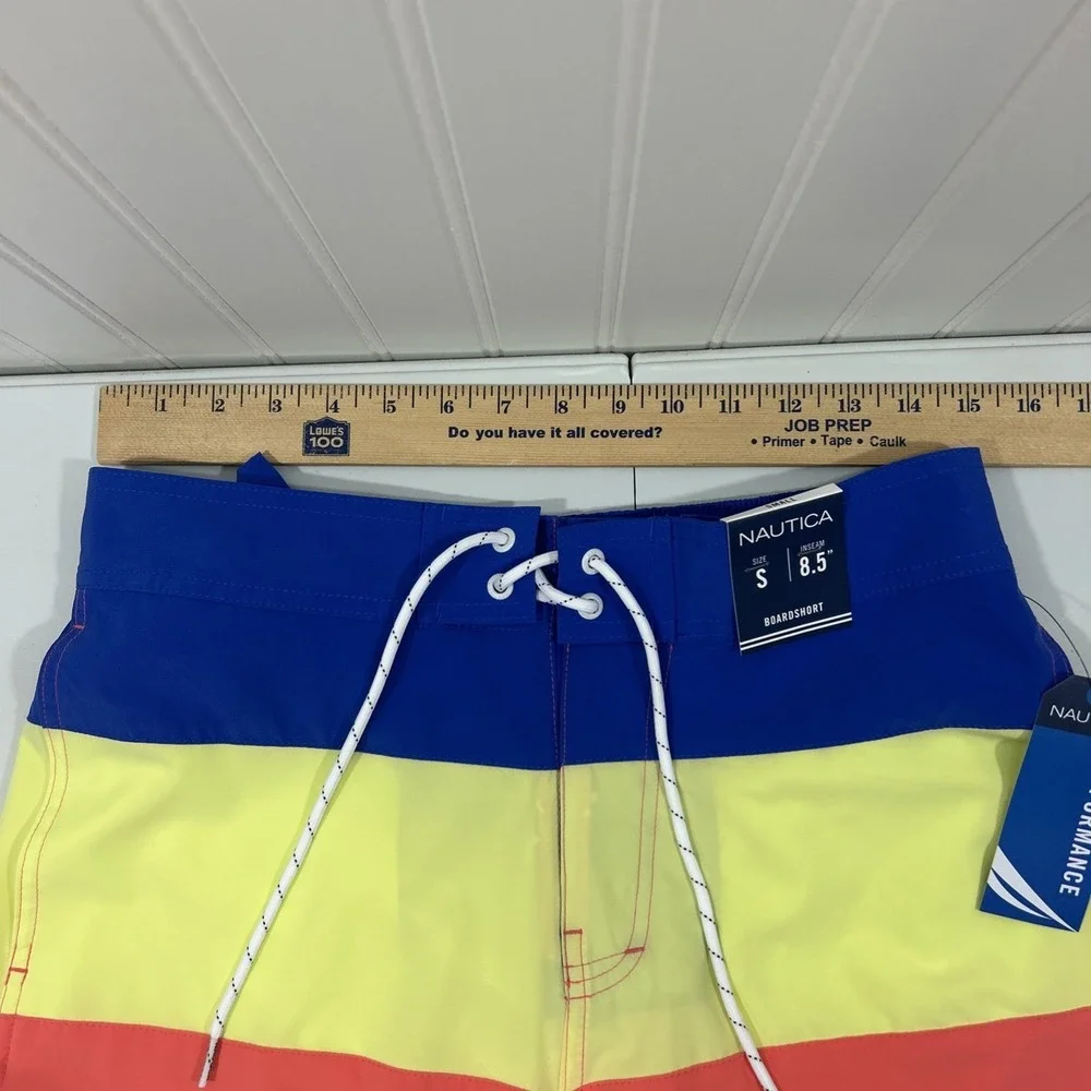 Nautica Men S Swim BoardShort Blue Yellow Orange 8.5 Inseam New Tags Quick Dry